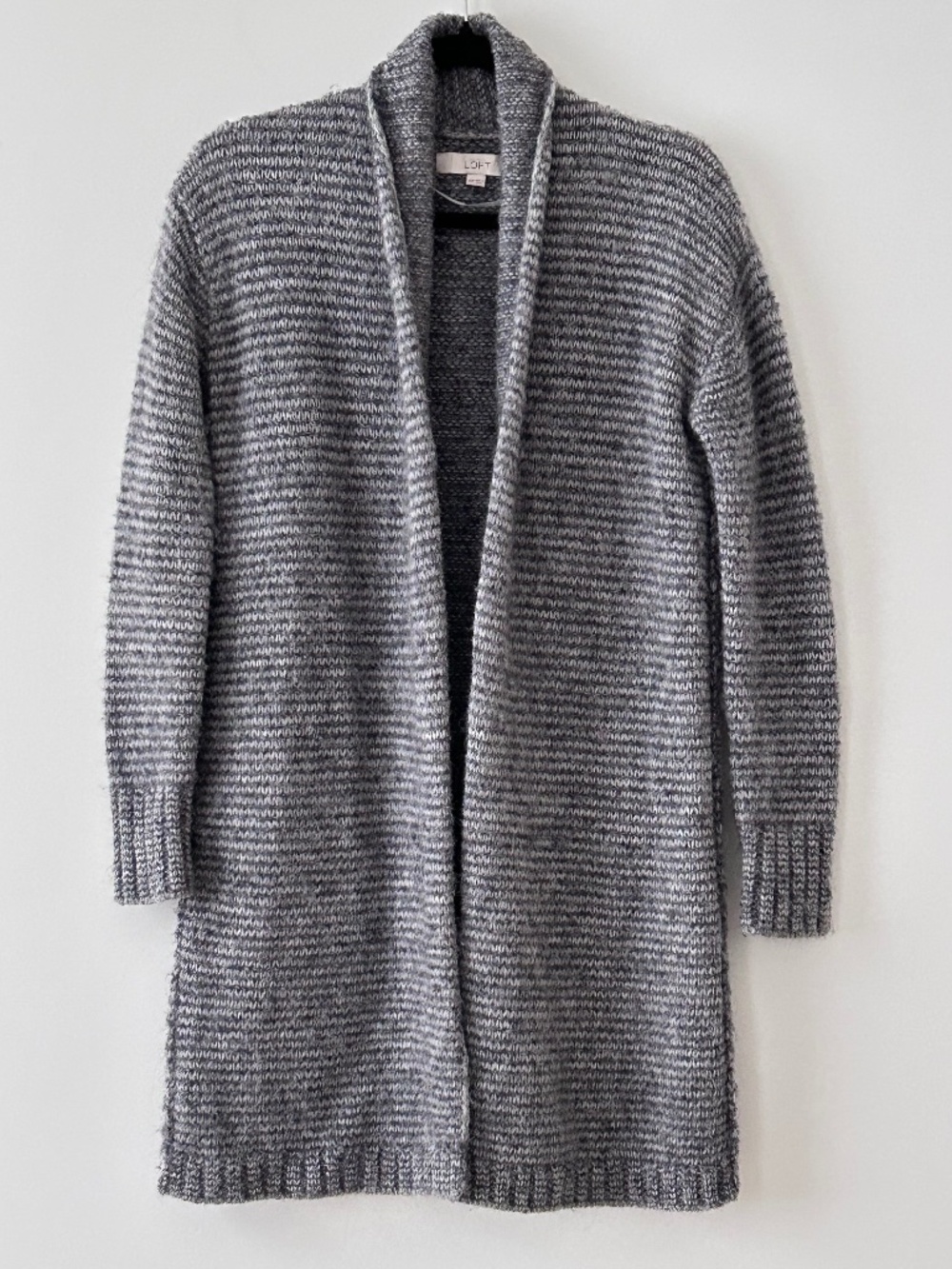 Ann Taylor Loft Alpaca Merino Wool Long Gray Open Cardigan